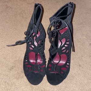 Black lace up heels, size 8